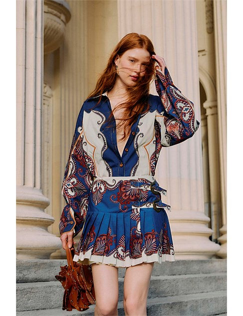 Farm Rio - Arabesque Scarf Pleated Mini Skirt