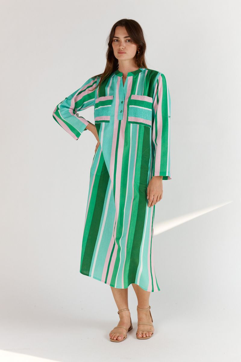 Itami - Angola LS Dress in Green Multi