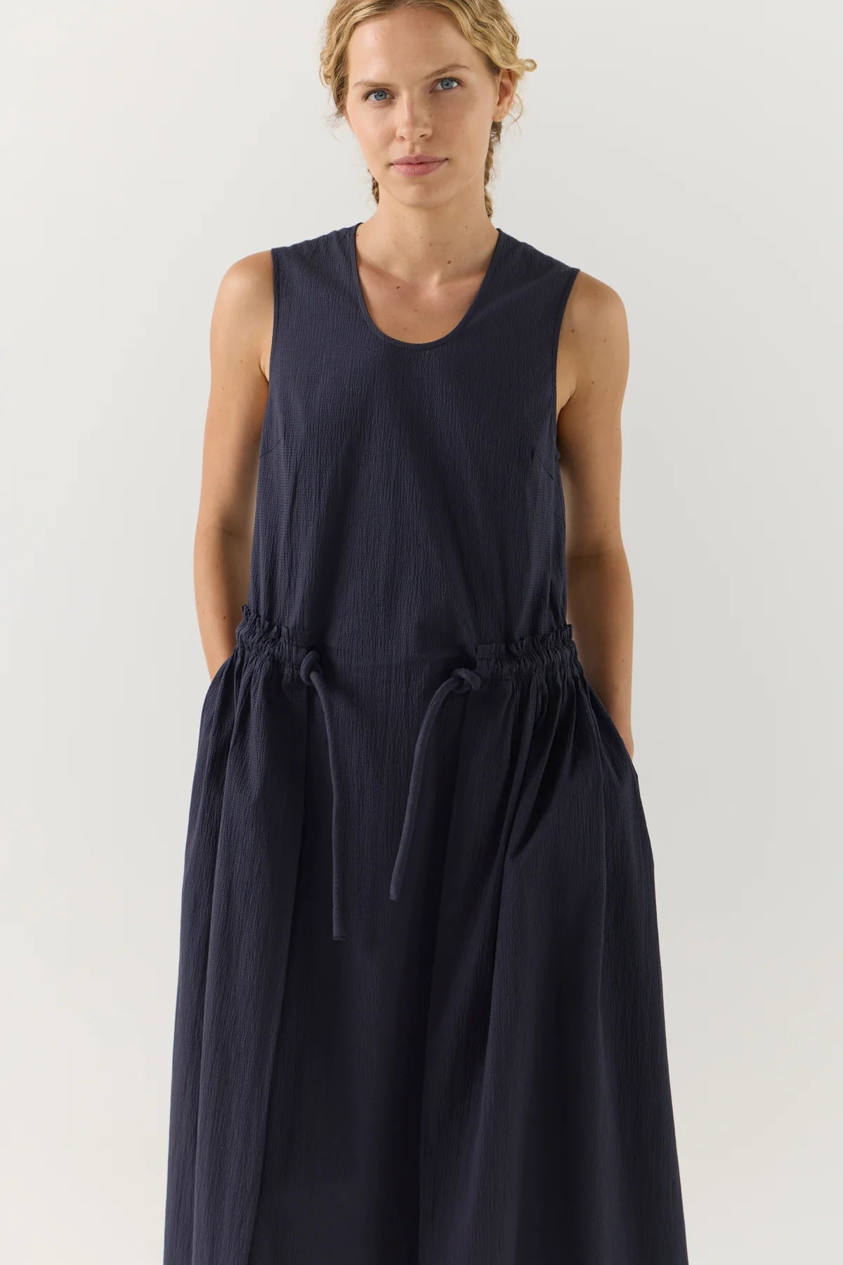 Foemina - Cameron Dress in Navy Seersucker