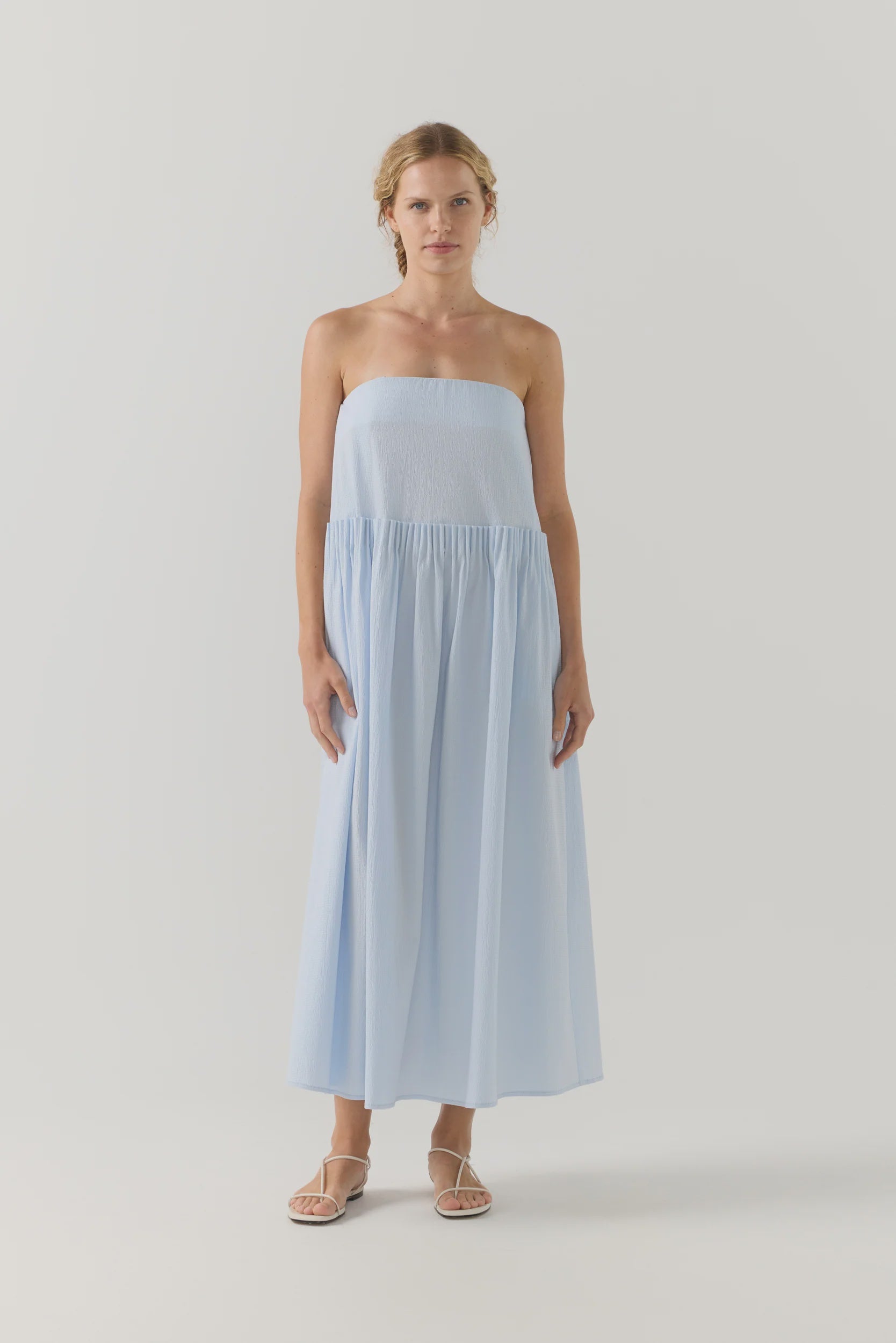 Foemina - Cordelia Dress in Powder Blue Seersucker