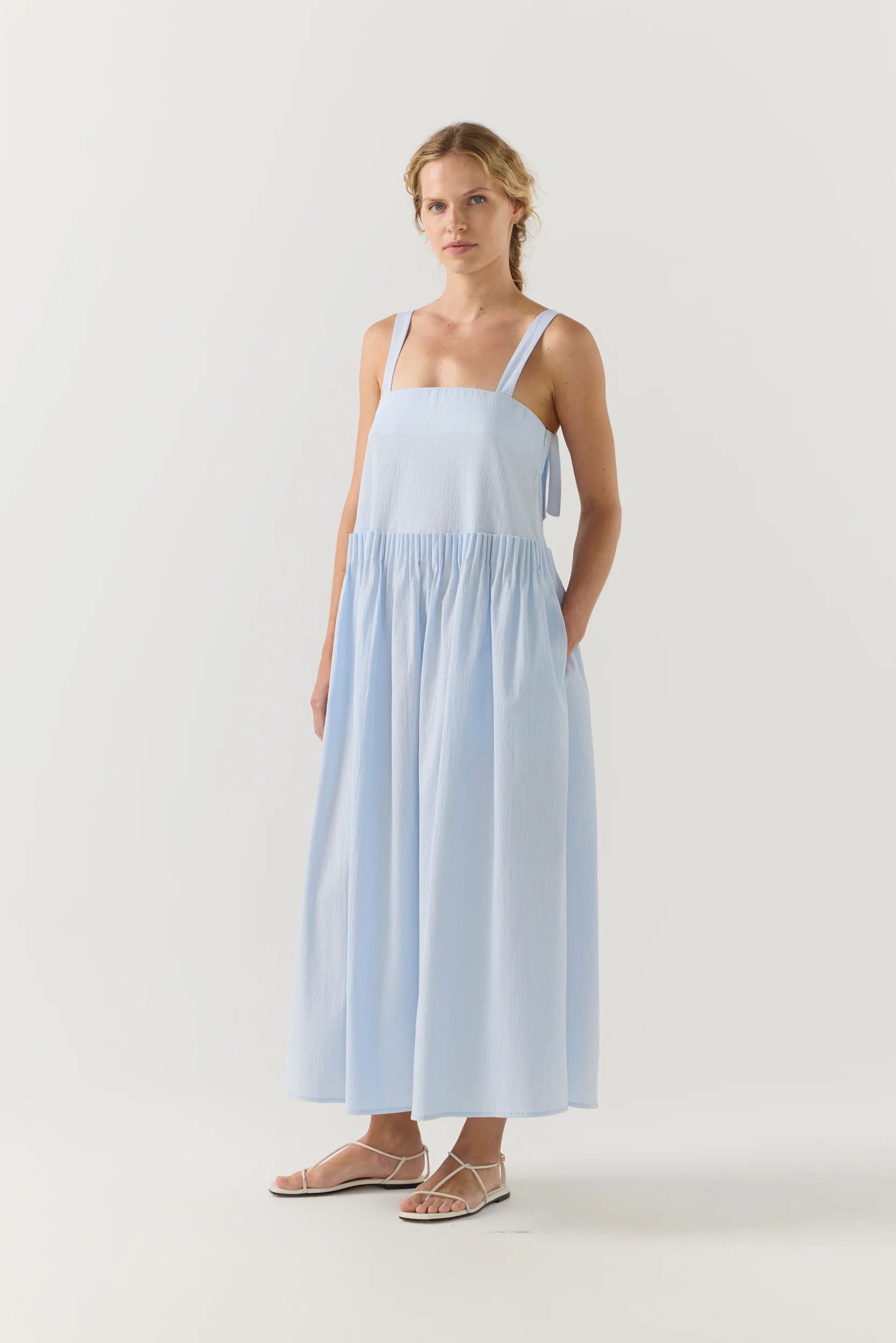 Foemina - Cordelia Dress in Powder Blue Seersucker