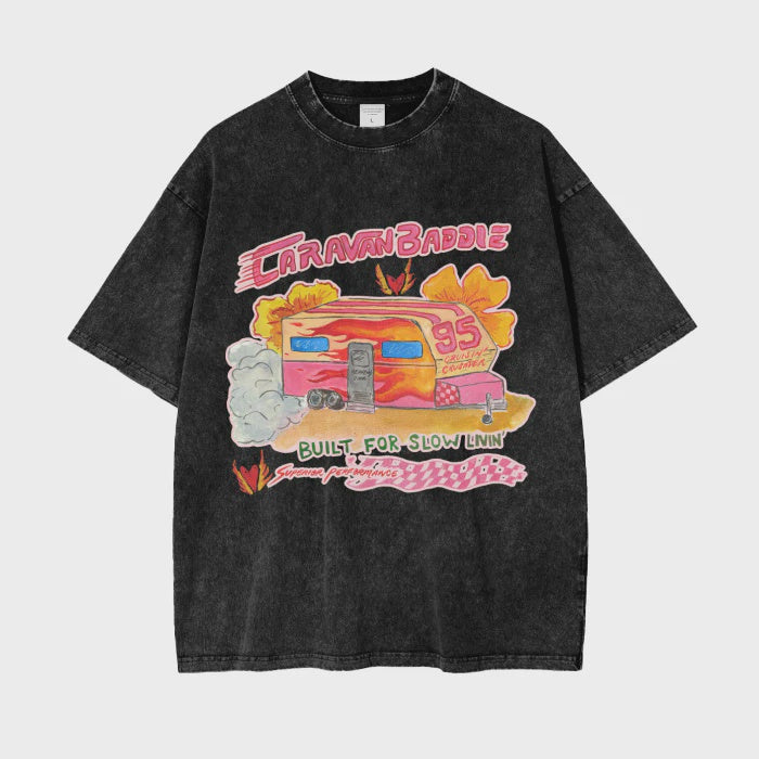 Maku - Caravan Baddie Oversize Tee in Black Acid Wash
