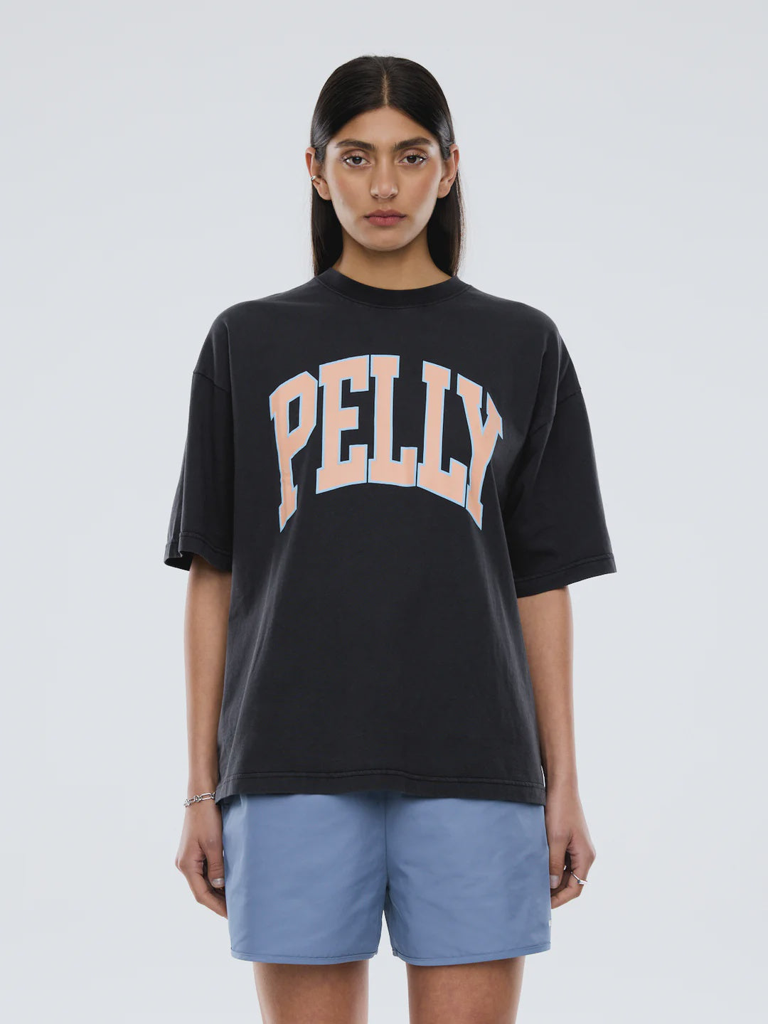 Ena Pelly - Peach Pelly Collegiate Tee in Vintage Black
