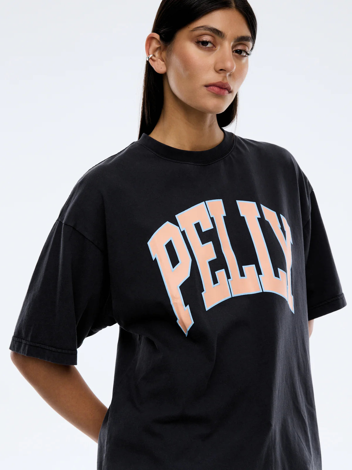Ena Pelly - Peach Pelly Collegiate Tee in Vintage Black