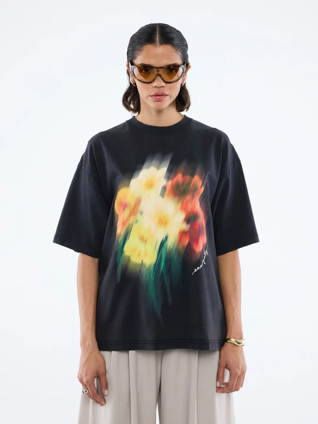 Ena Pelly - Blurred Sunflowers Tee in Black