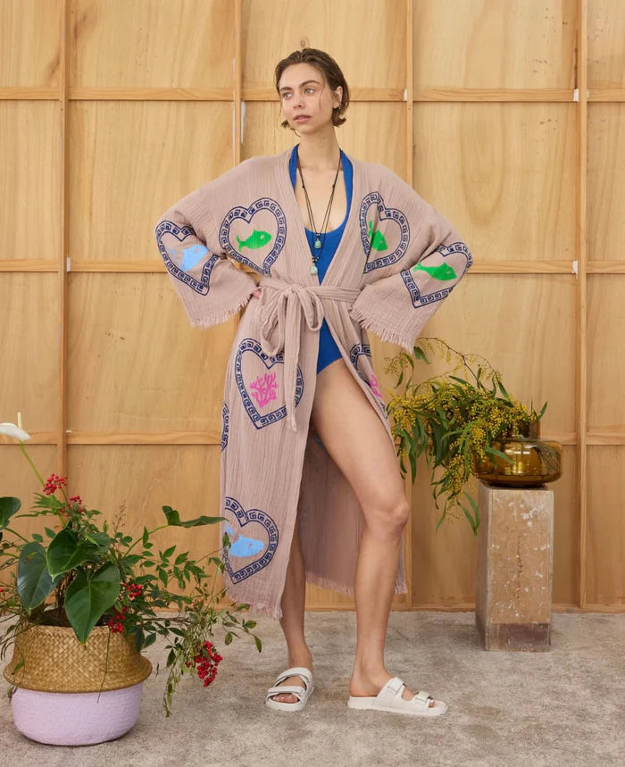 Cie Cie - Tan Long Robe in Sardine/Coral