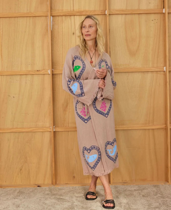 Cie Cie - Tan Long Robe in Sardine/Coral