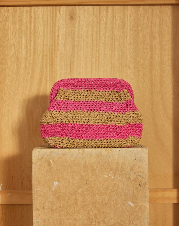 Cie Cie- Handwoven Clutch in Pink/Tan