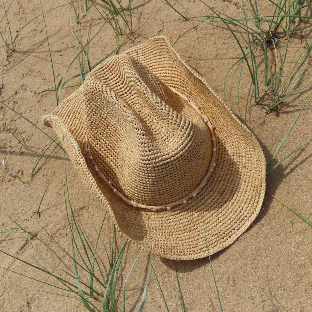 Mia Capri - Pearl Cowboy Hat in Raffia
