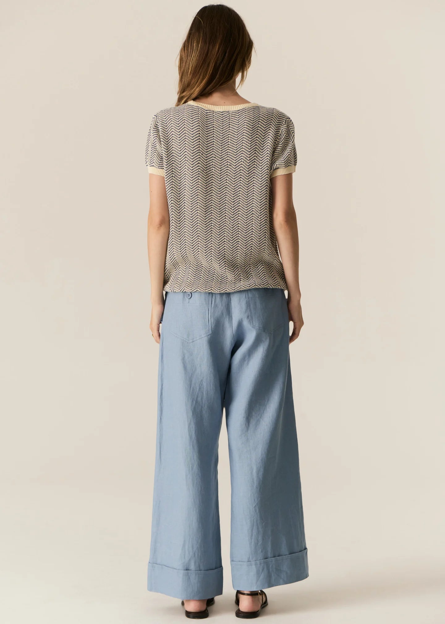 POL - Jules Knit Tee in Blue/Ivory