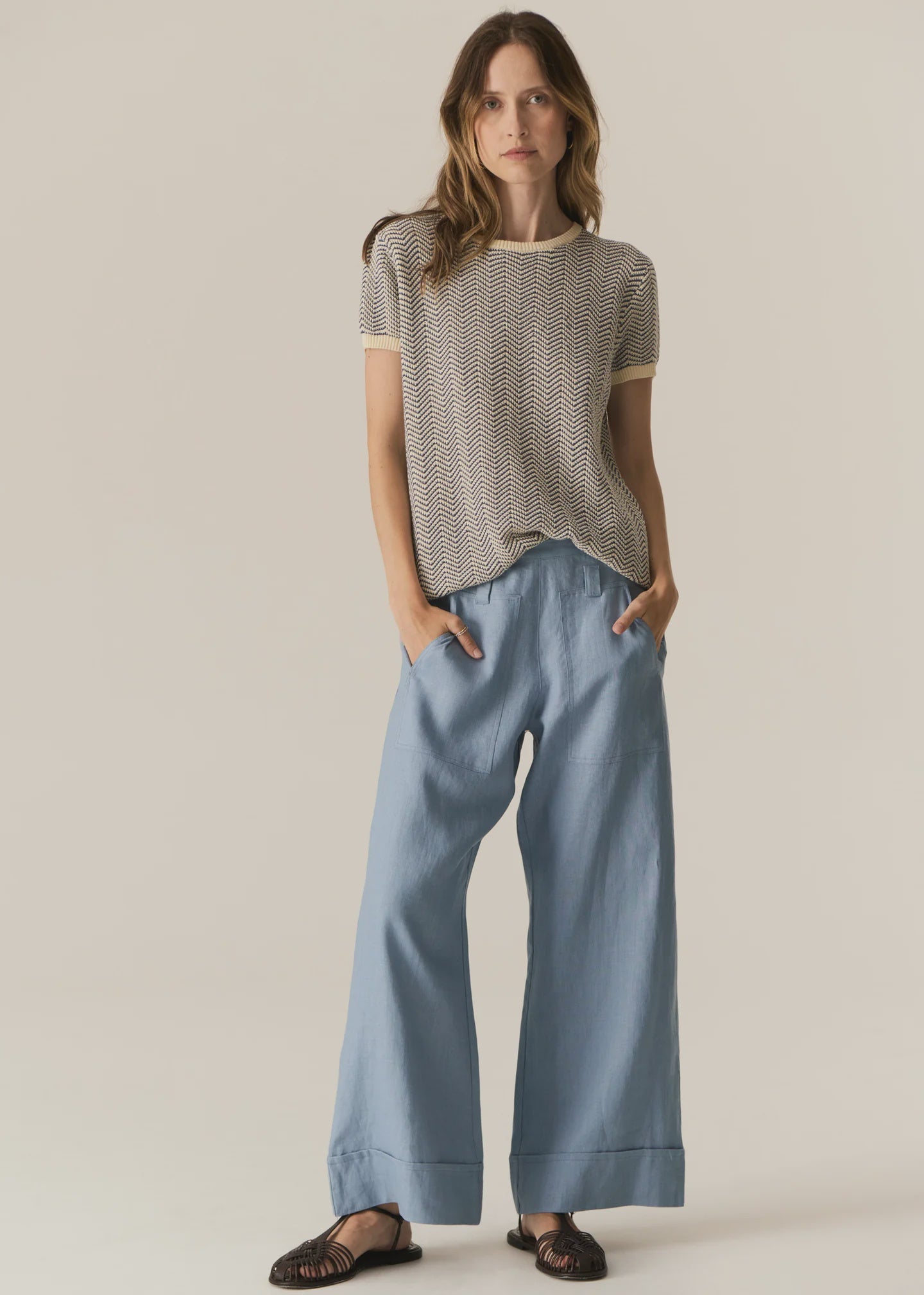 POL - Jules Knit Tee in Blue/Ivory