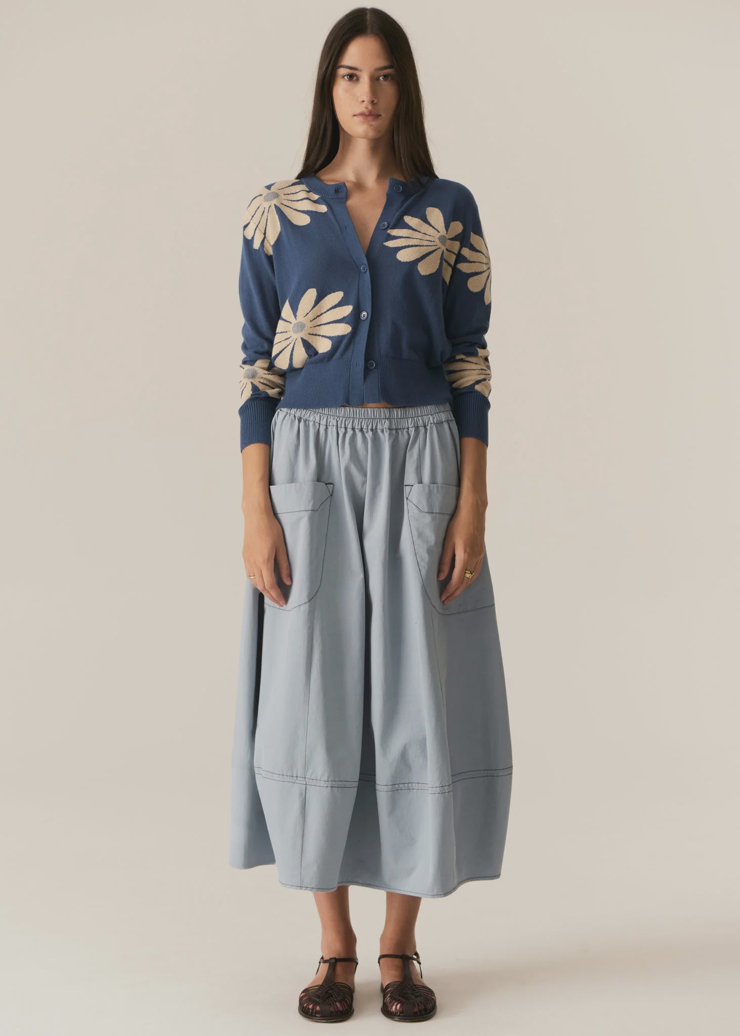 POL - Lask Daisy Cardigan in Blue/Ecru