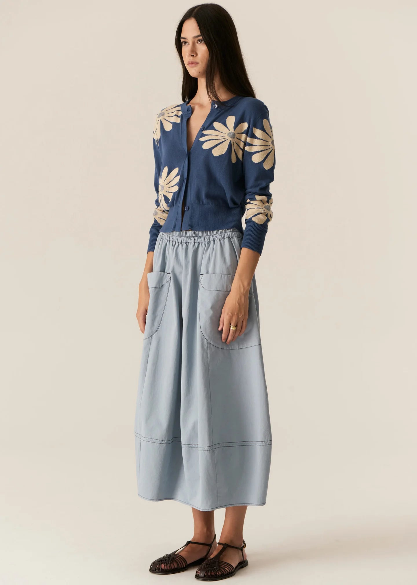 POL - Lask Daisy Cardigan in Blue/Ecru