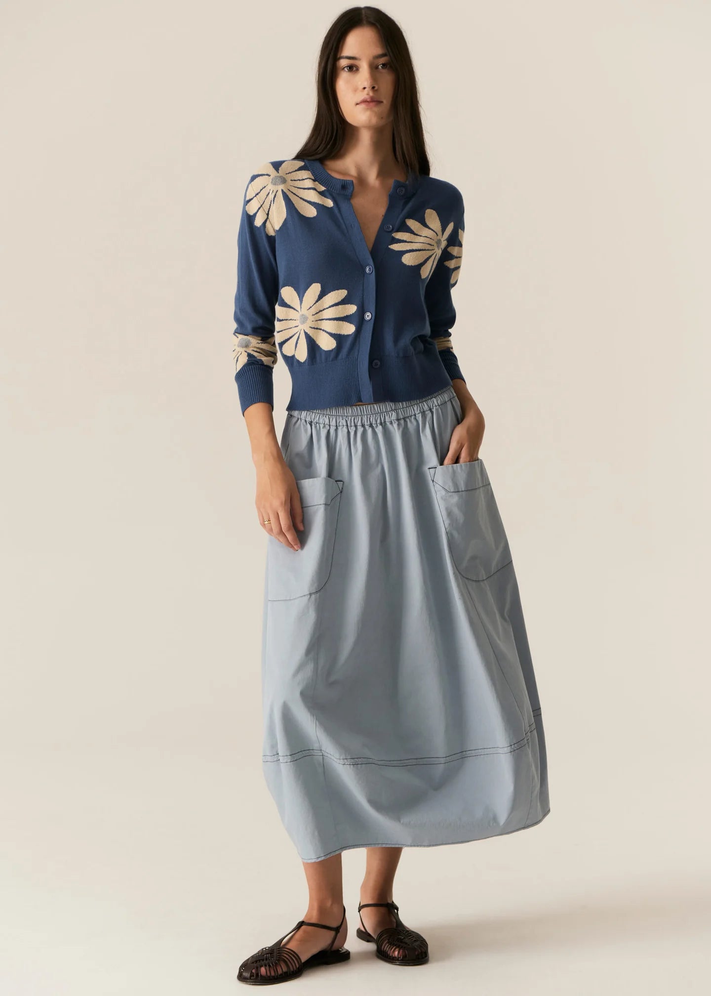 POL - Lask Daisy Cardigan in Blue/Ecru