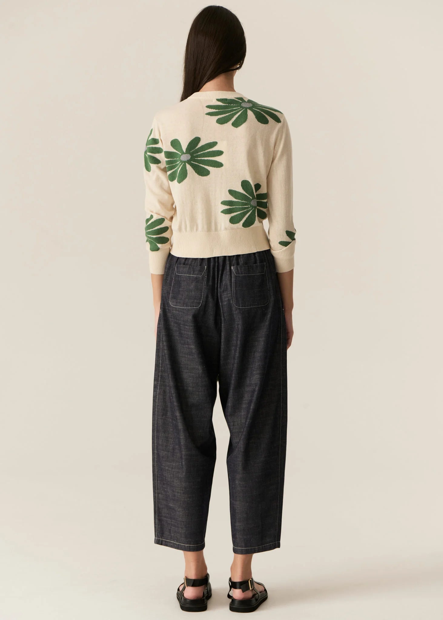 POL - Lask Daisy Cardigan in Ecru/Green