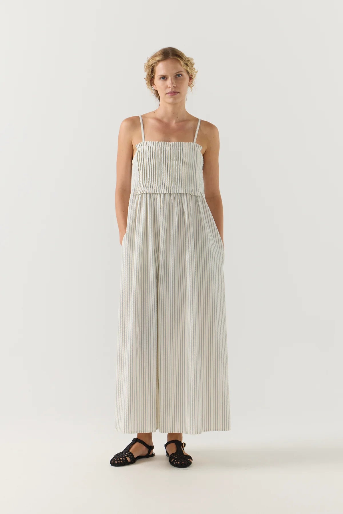 Foemina - Sloane Dress in Basil Stripe Seersucker