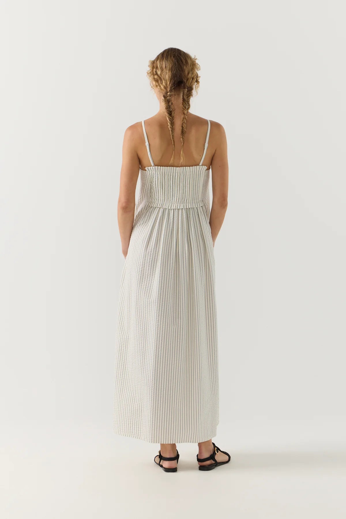 Foemina - Sloane Dress in Basil Stripe Seersucker