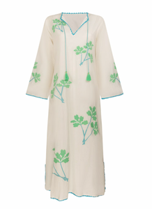 Place du Soleil - Kaftan Dress in White/ Sea Green