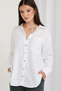 Flo + Frankie - Oversized Linen Shirt in White