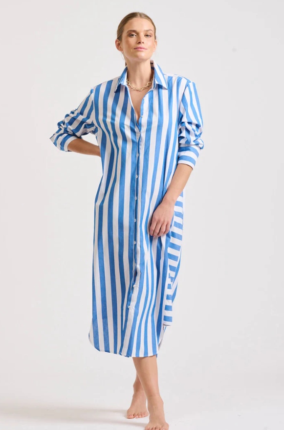 Shirty - Andrea Shirt Dress in Mid Blue Stripe