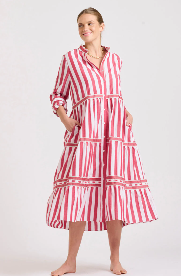 Shirty - Sandy Tired Dress in Red Wide Stripe