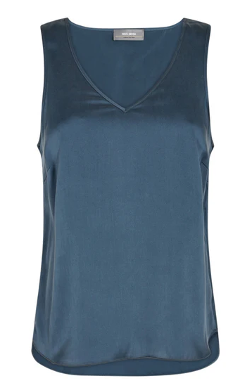 Mos Mosh - Astrid V-Neck Silk Tank in Storm