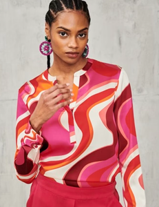 Herzen Angelegenheit - Silk Bouse in Cerise Bright Multi Print