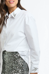 Italian Star - Diamond Pin Strip Shirt in White