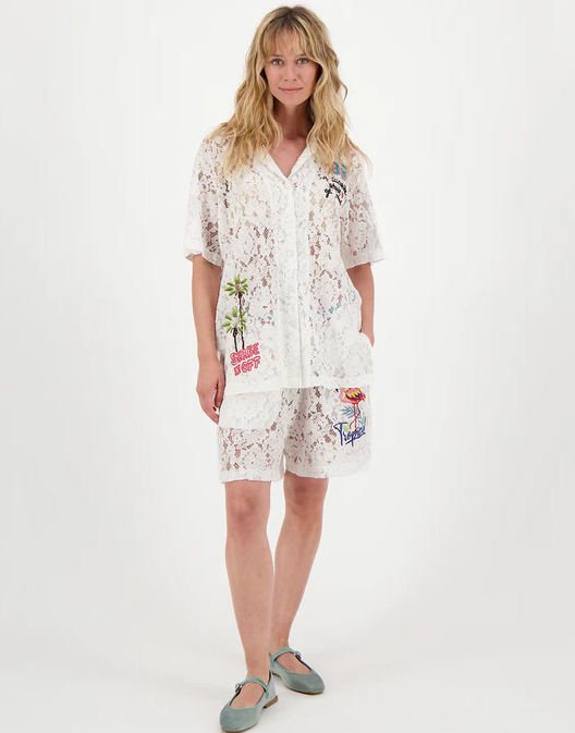Me369 - Megan Lace Shirt With Knit Collar