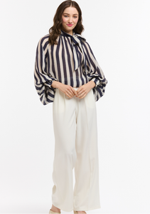 Urban Luxury - Striped Bow Neck Blouse in N/W