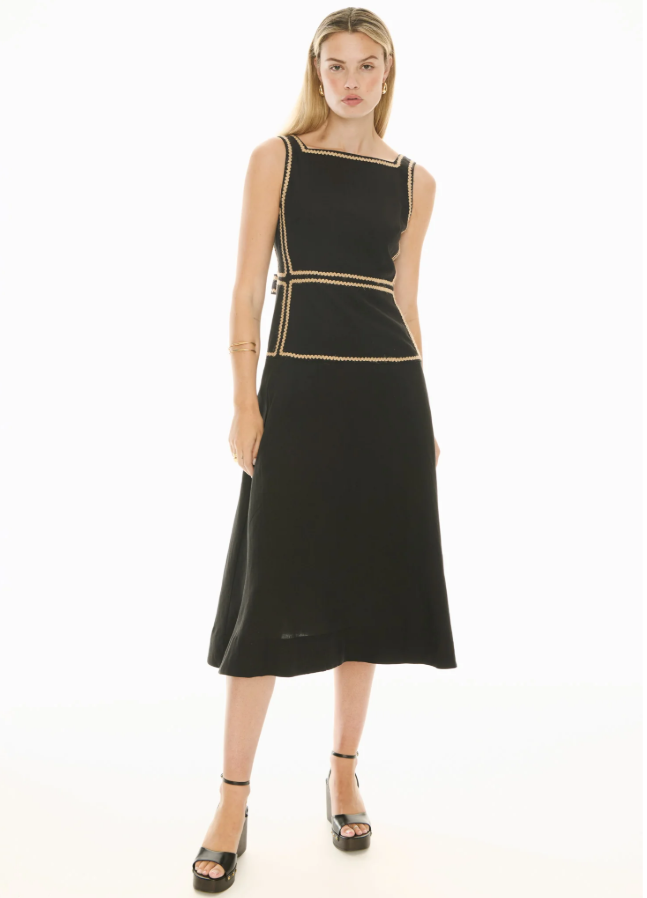 Pol - Marlin Raffia Trim Dress in Black