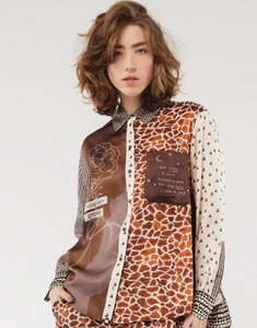 Me369 - Isabel Mixed Print Shirt in Chocolate