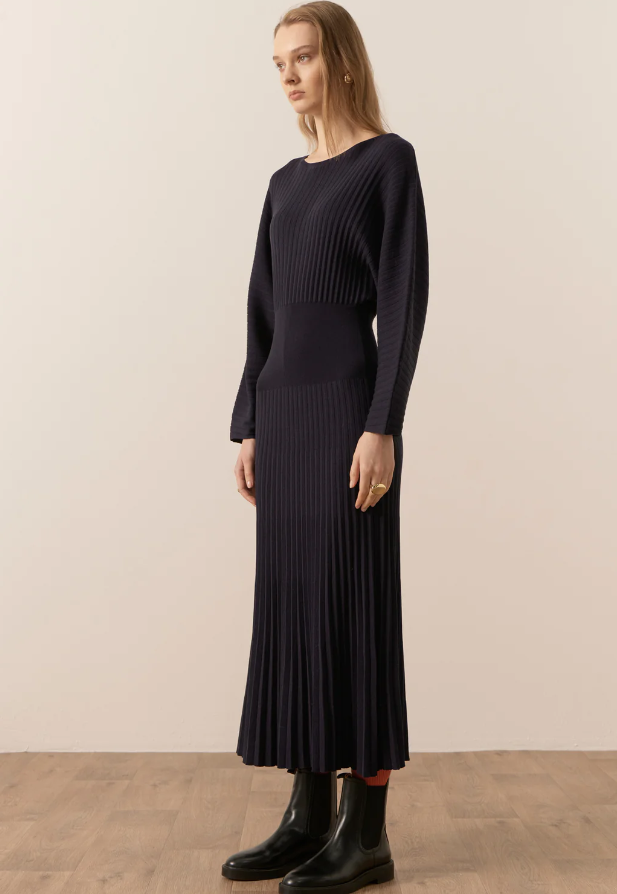 POL - Gizelle Pleated Maxi dress in Ink