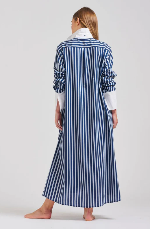 Shirty - Leah Oversized Longline Dress in Blue Stripe