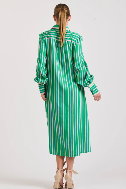 Shirty - Octavia Longline Shirtdress in Green Stripe