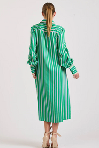 Shirty - Octavia Longline Shirtdress in Green Stripe