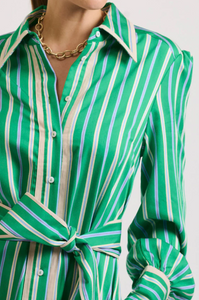 Shirty - Octavia Longline Shirtdress in Green Stripe