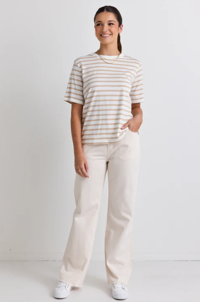 Flo + Frankie - Binding Stripe Boxy Tee in Natural/White