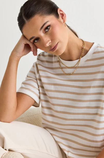 Flo + Frankie - Binding Stripe Boxy Tee in Natural/White