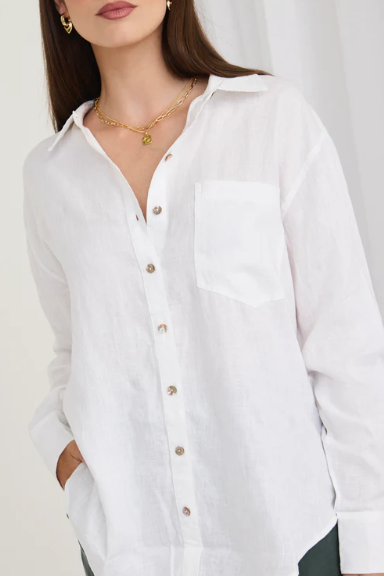 Flo + Frankie - Oversized Linen Shirt in White