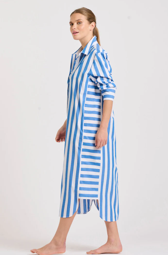 Shirty - Andrea Shirt Dress in Mid Blue Stripe