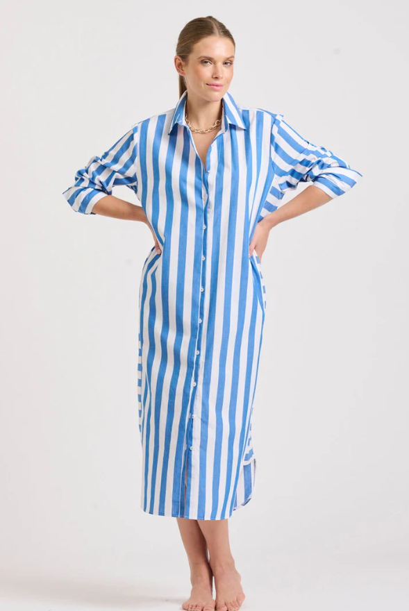 Shirty - Andrea Shirt Dress in Mid Blue Stripe