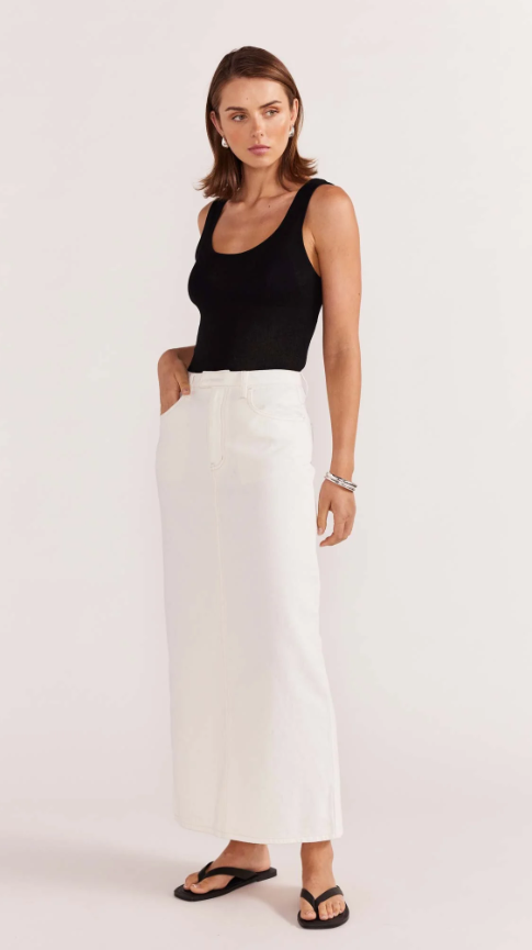 Staple the Label - Innes Denim Midi Skirt in White