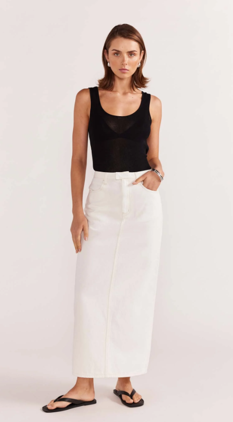 Staple the Label - Innes Denim Midi Skirt in White