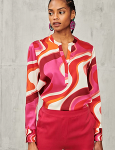Herzen Angelegenheit - Silk Bouse in Cerise Bright Multi Print
