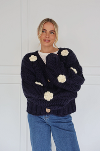 Kireina - Alexa Knit in Navy With Ecru Flowers