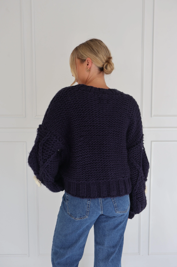 Kireina - Alexa Knit in Navy With Ecru Flowers