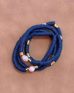 Luv AJ - The Sevillie Pearl Bracelet Set in Gold/Navy
