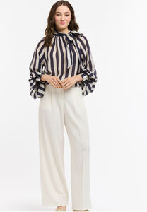 Urban Luxury - Striped Bow Neck Blouse in N/W