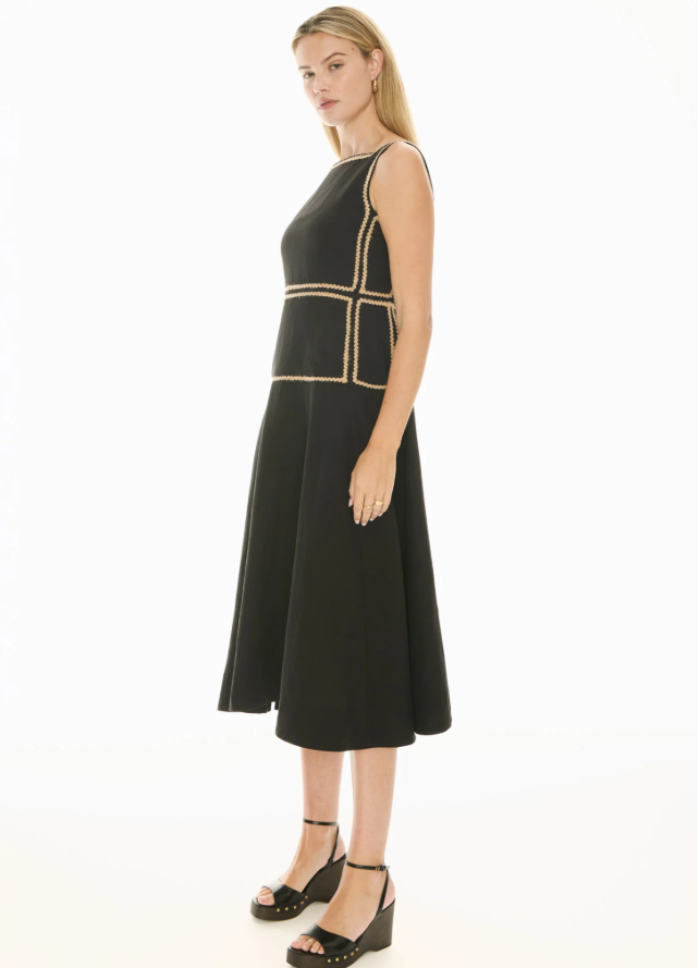 Pol - Marlin Raffia Trim Dress in Black